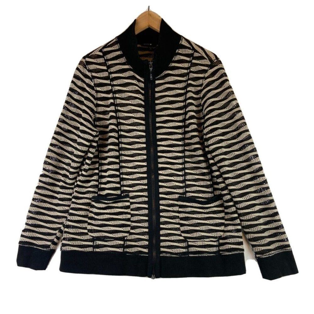 Bylyse Women's Open Front Zip Cardigan Black & Beige Size L
